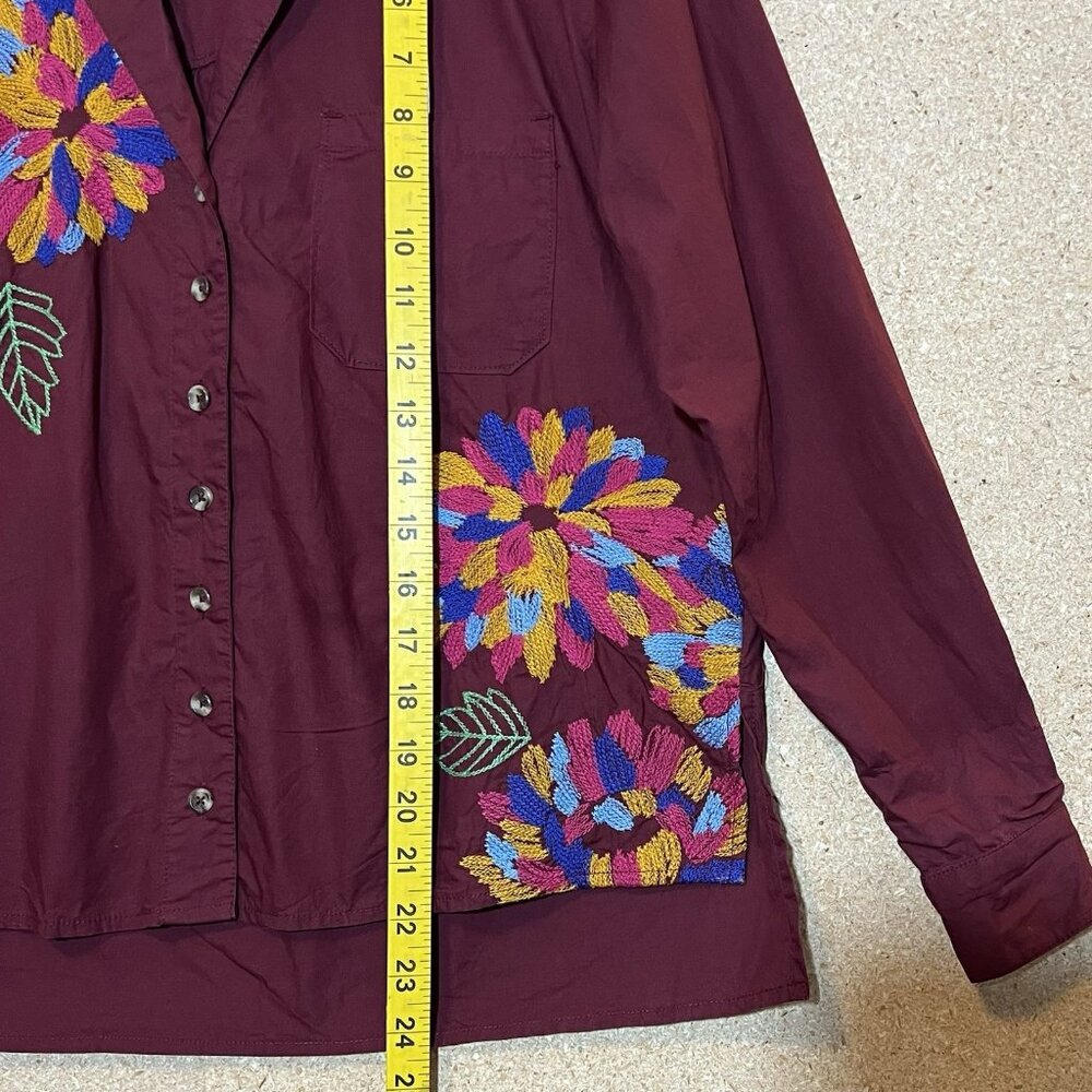 Anthropologie Maeve Embroidered Button Down Size 0 Cotton Floral Boho Purple - Picture 7 of 15